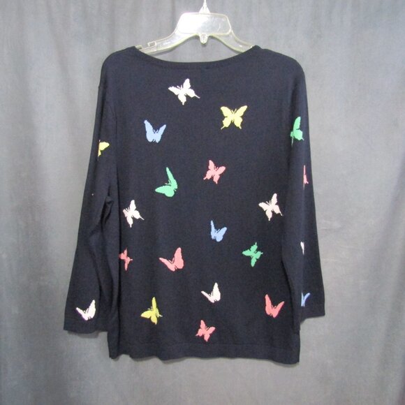 Talbots Navy Blue Multicolor Butterfly Sweater Women Size XL Long Sleeve New Tag - Picture 4 of 8